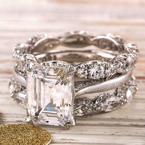 Vintage Emerald Cut Crystal Ring