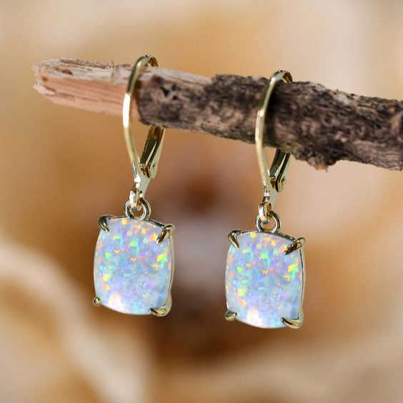 Vintage Opal Square Earrings