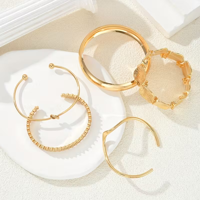 Sculpted Gold Bracelet Set