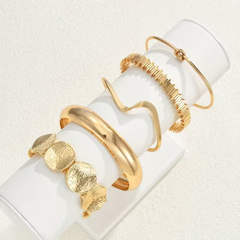 Sculpted Gold Bracelet Set