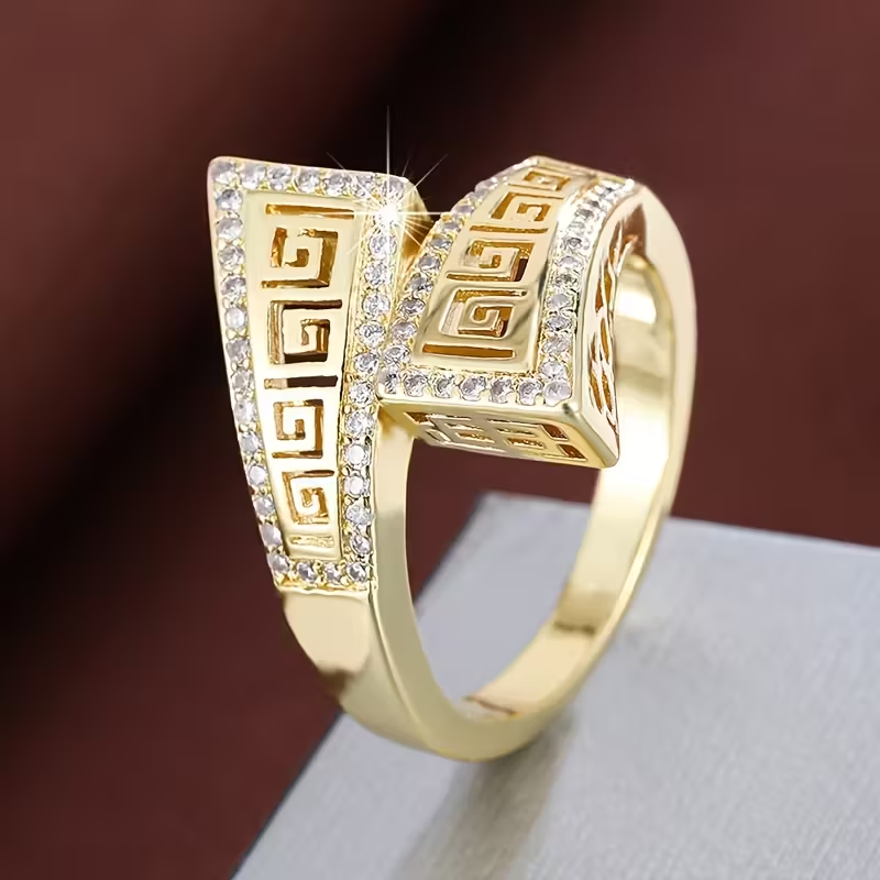 Golden Tribal Zirconia Ring
