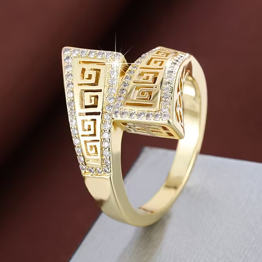 Golden Tribal Zirconia Ring
