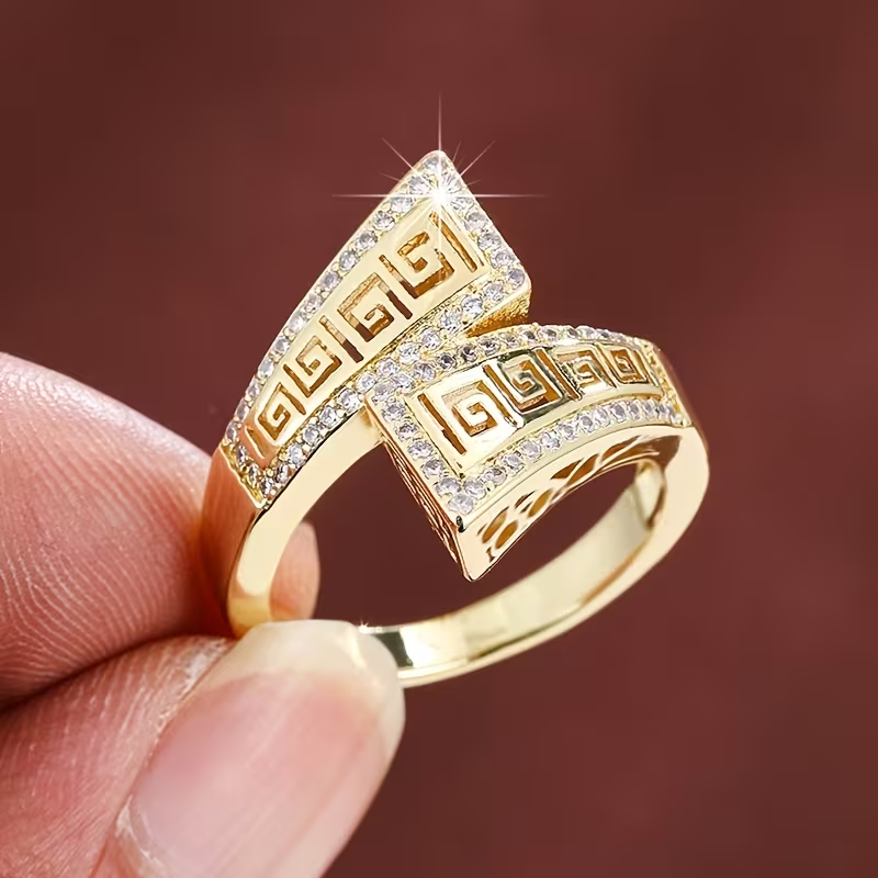 Golden Tribal Zirconia Ring