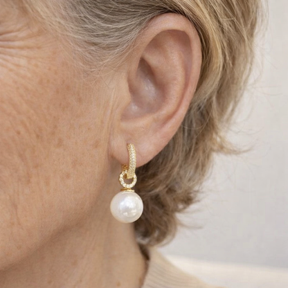 Pave Pearl Hoops
