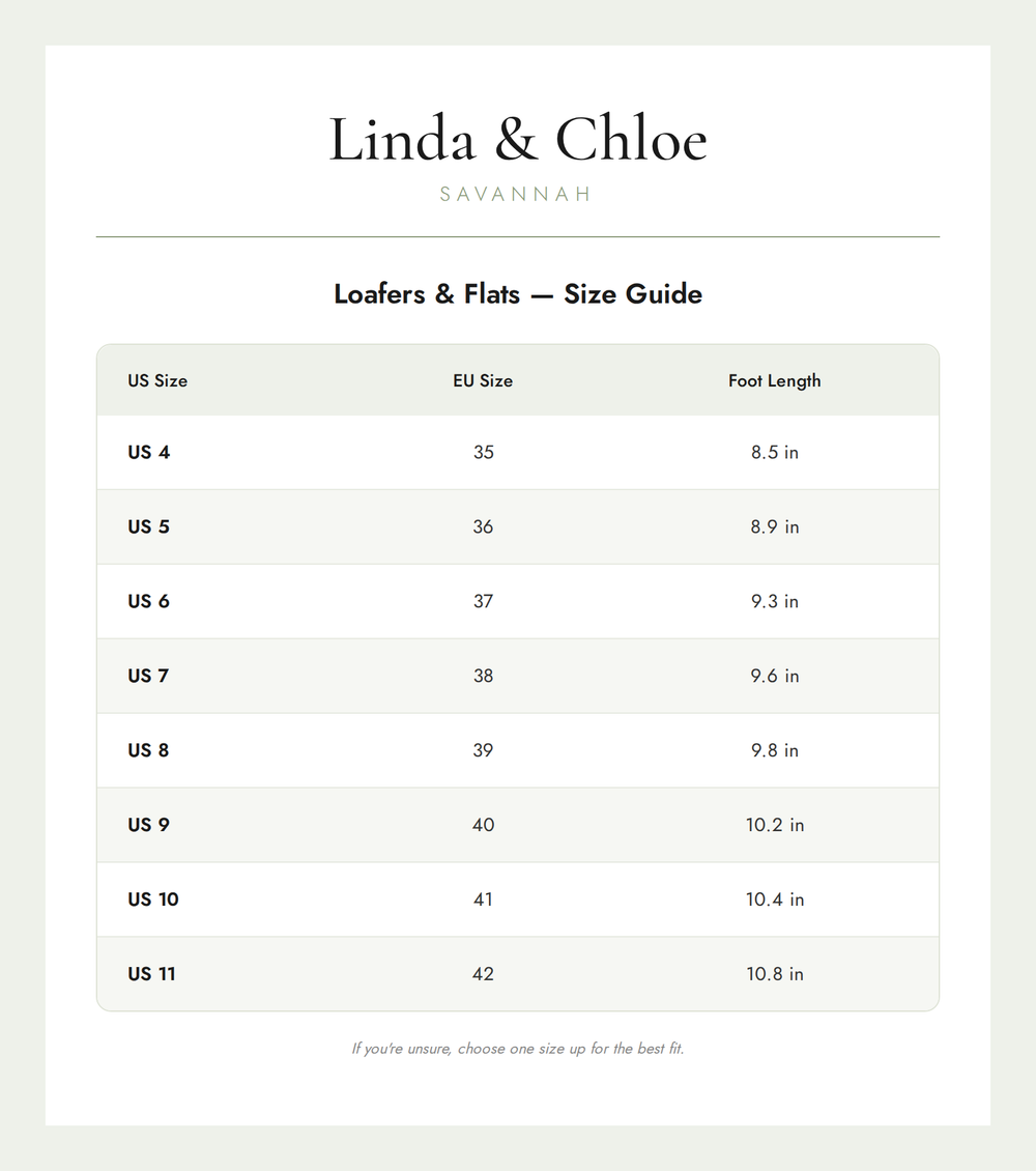 Elena | Loafers Size Chart
