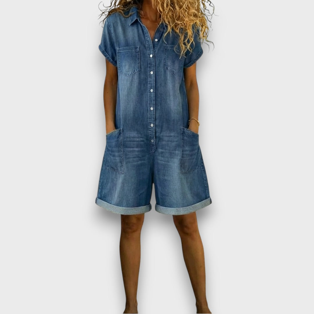 Lena | Vintage short Cotton Denim-Look Overalls