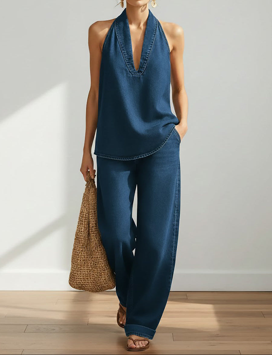 Rosie | Vintage Washed Soft Denim-Look Two-Piece Set