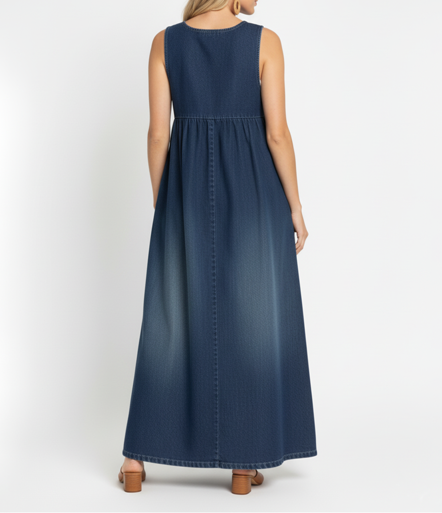 Stella | Vintage Washed Soft Cotton Feel Denim Maxi Dress