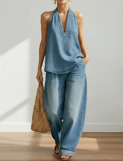 Rosie | Vintage Washed Soft Denim-Look Two-Piece Set