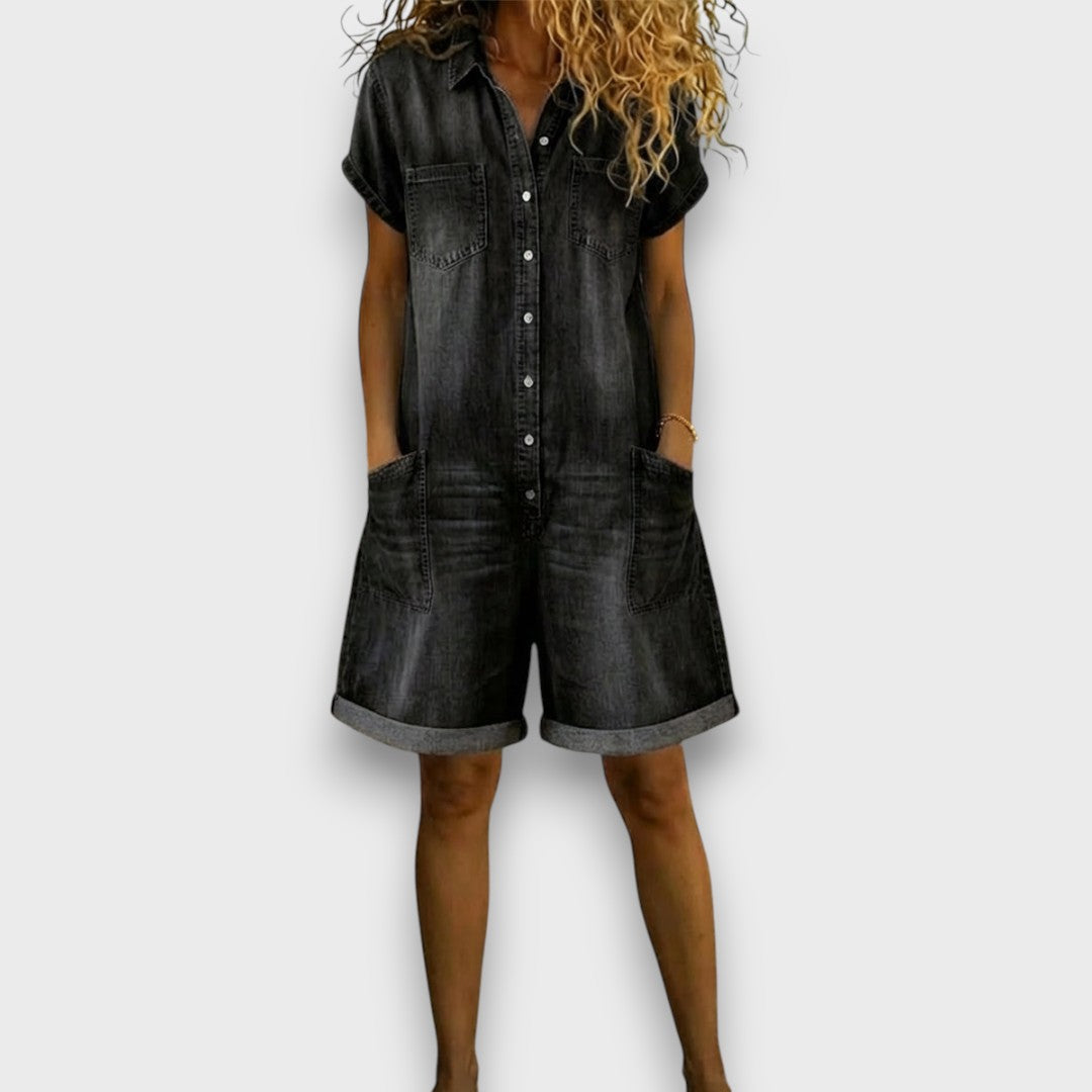 Lena | Vintage short Cotton Denim-Look Overalls