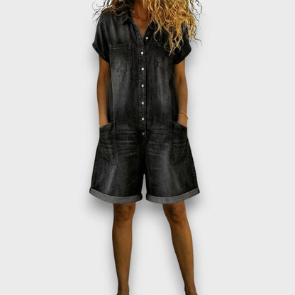 Lena | Vintage short Cotton Denim-Look Overalls