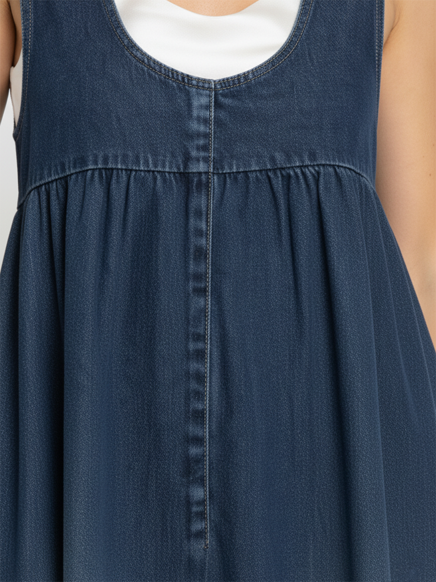 Stella | Vintage Washed Soft Cotton Feel Denim Maxi Dress