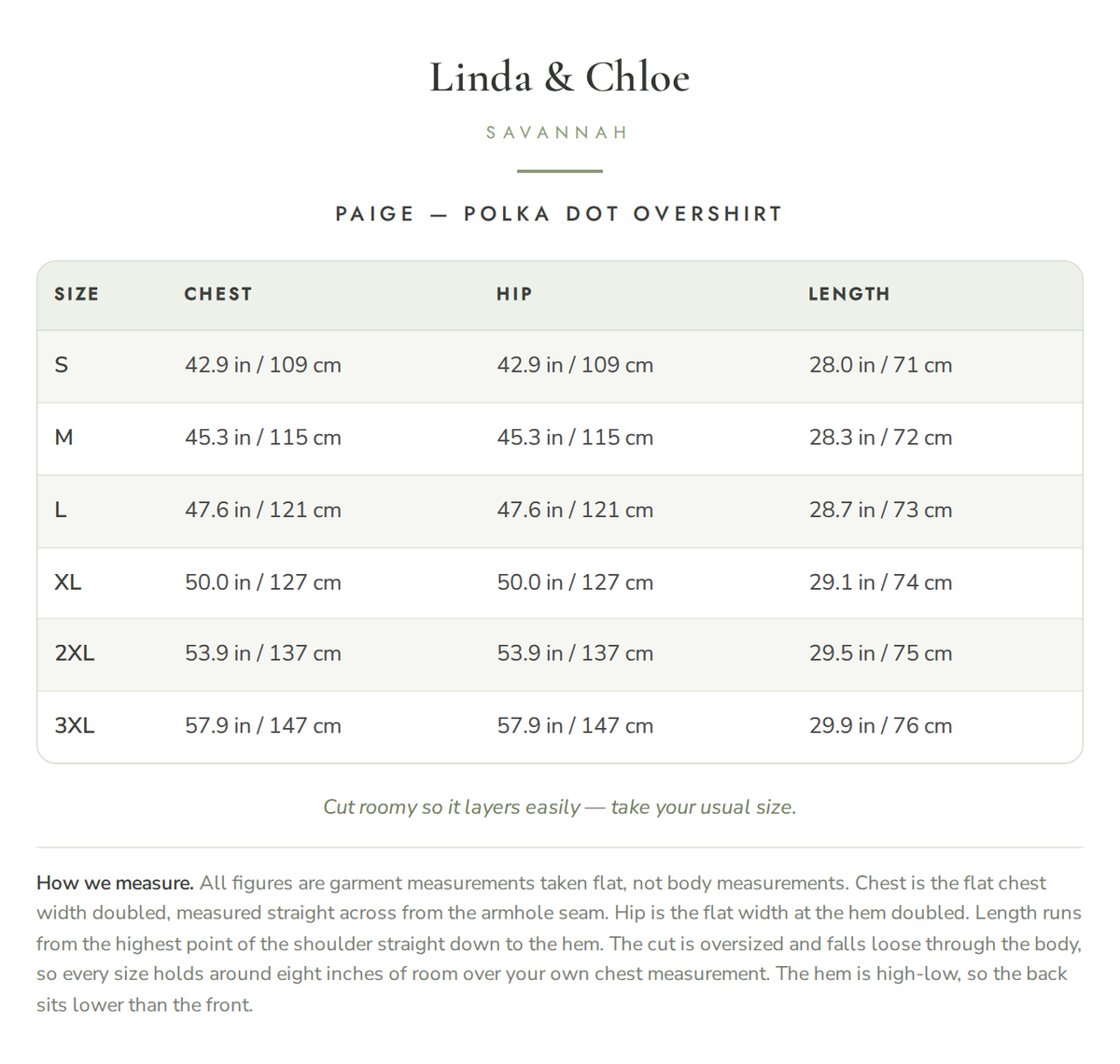 Size chart