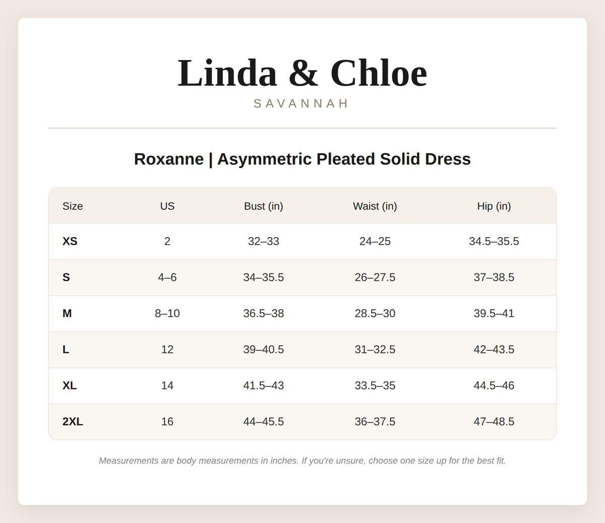 Size chart