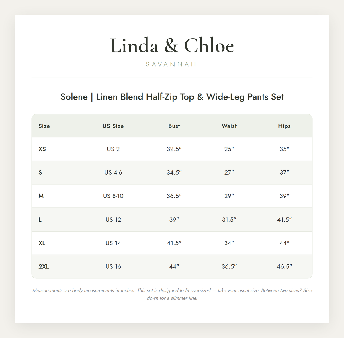 Size chart