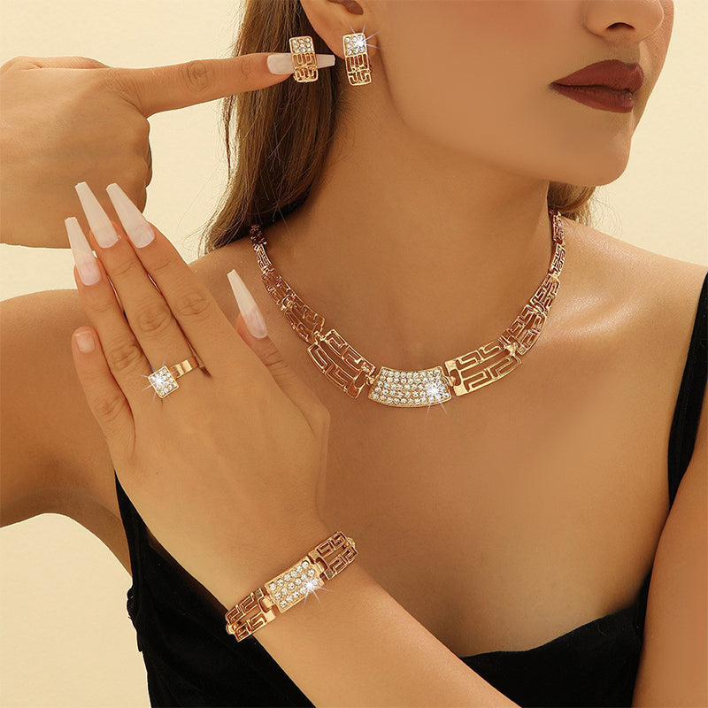 Aurelia elegant rhinestone 4-piece jewelry set in gold tone