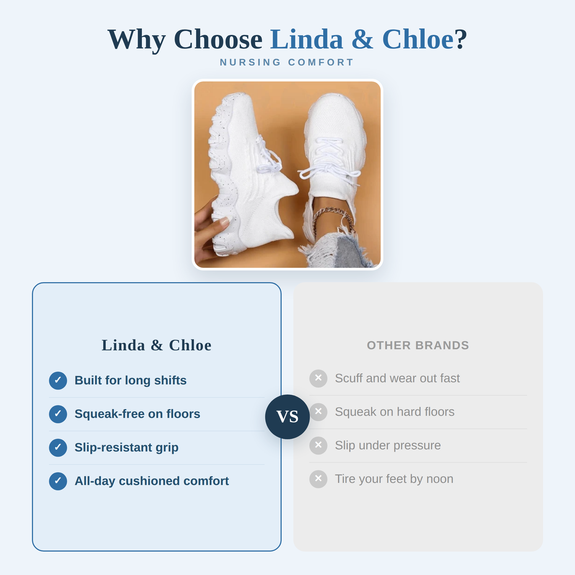 Why Choose Linda & Chloe - Clara nursing shoes